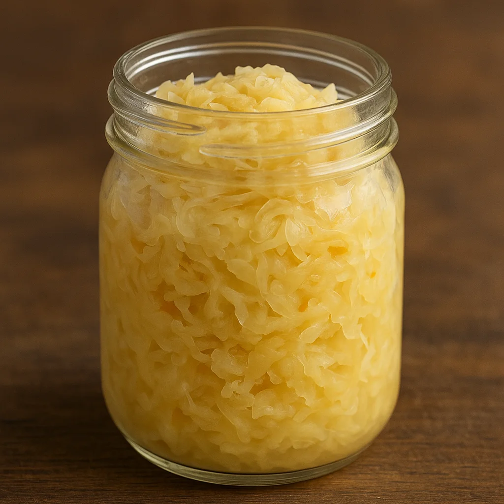 Jar of sauerkraut where some shreds look soft rather than crunchy